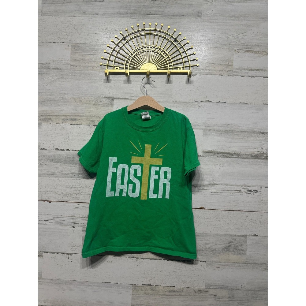Gildan Graphic Tee Kids Small Green Easter Cross Religious